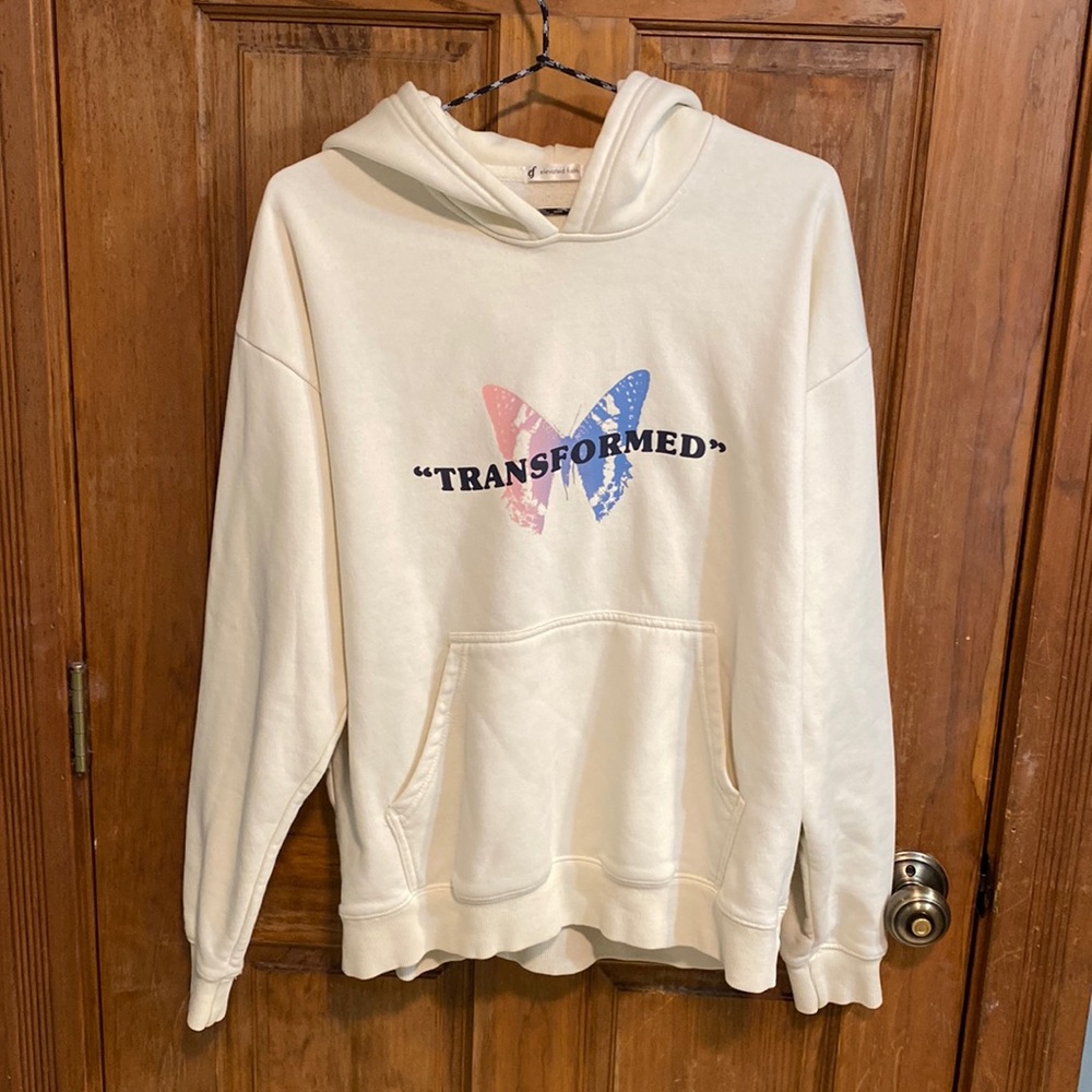 White “Transformed” Elevated Faith Hoodie.